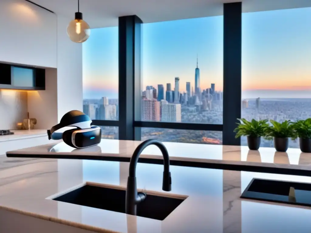 Realidad virtual de lujo: apartamento virtual en pantalla Visitas virtuales en ventas inmobiliarias: VR de lujo con apartamento virtual y diseño contemporáneo