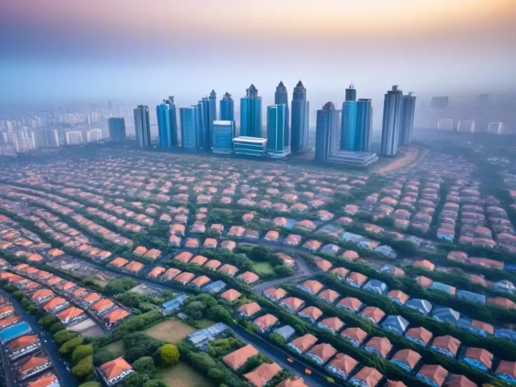 Skyline moderno de una ciudad africana en crecimiento Vista aérea de una ciudad africana con potencial inmobiliario, mostrando un skyline moderno y vibrante en un día soleado