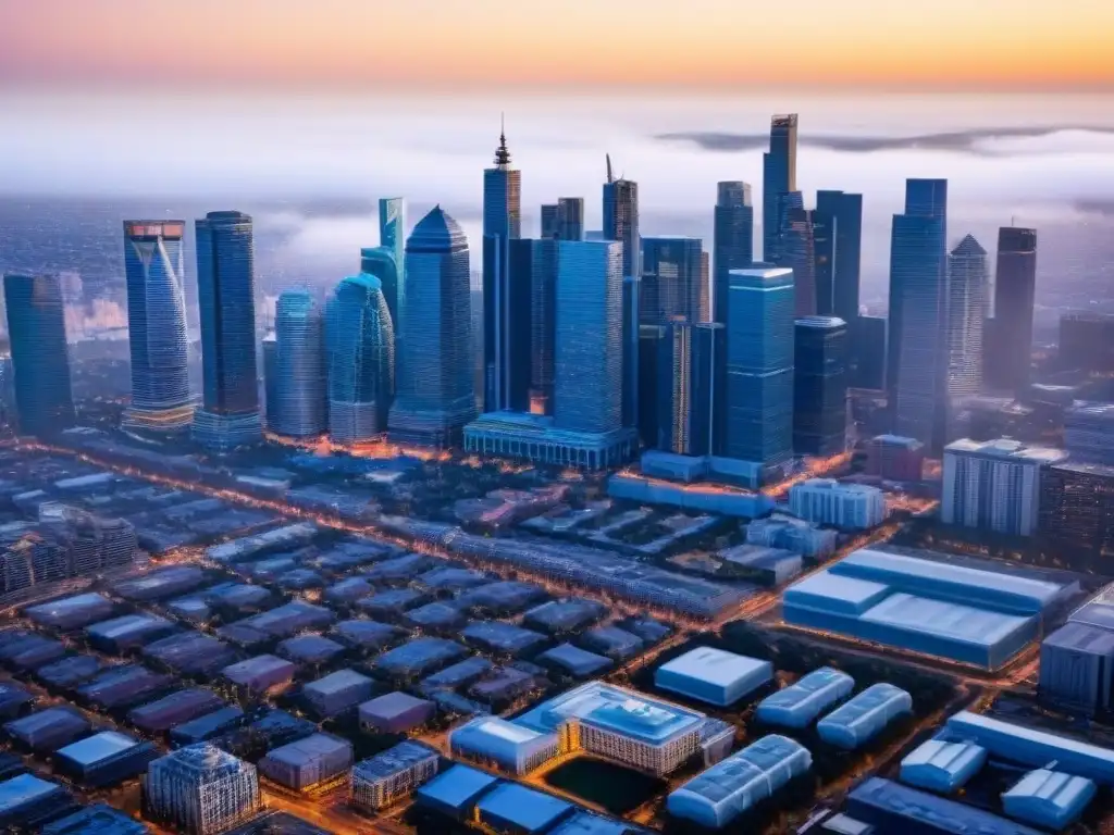 Skyline urbano: mezcla de rascacielos y edificios históricos en 2023 Vista aérea de una ciudad bulliciosa, con rascacielos de cristal y edificios históricos