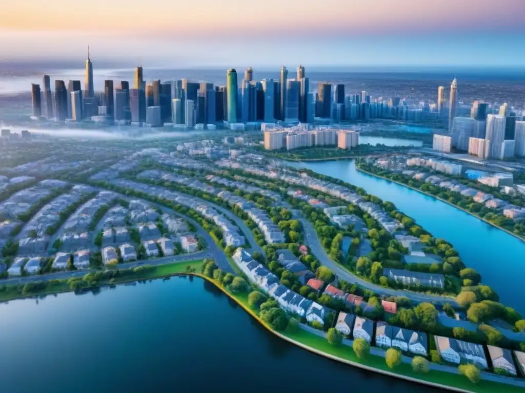 Metrópolis vibrante: real estate diverso en diversas regiones Vista aérea de una ciudad diversa con arquitectura variada y dinámica