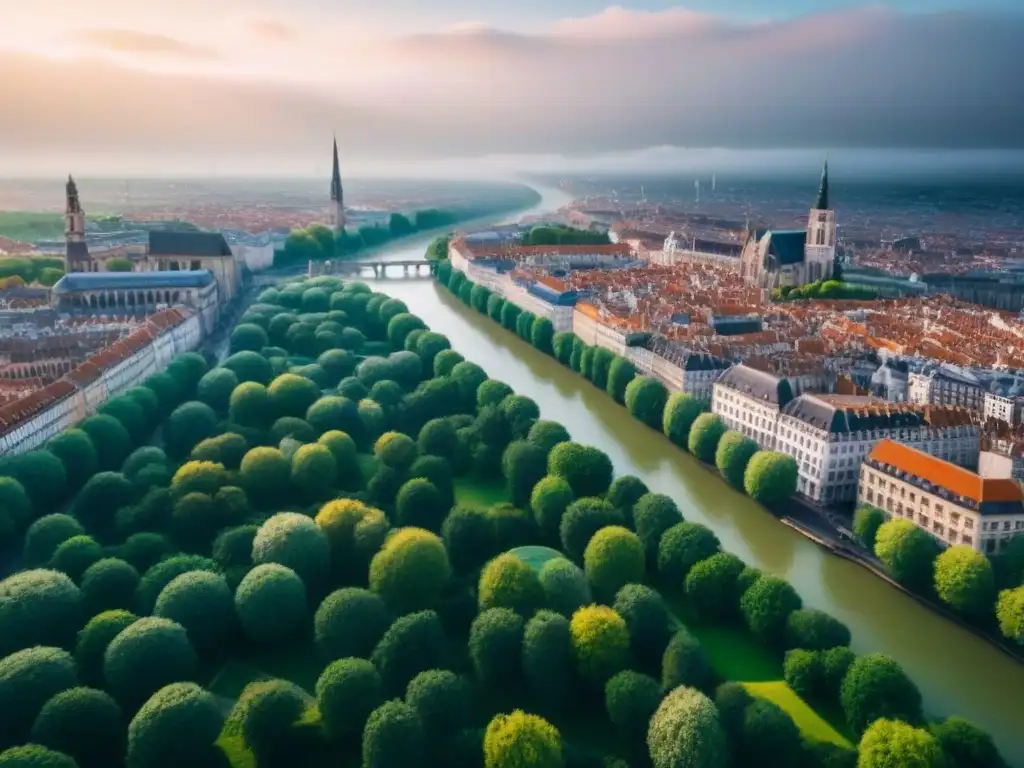 Arquitectura europea: fusión de tradición y modernidad Vista aérea de una ciudad europea con arquitectura moderna y tradicional, reflejando las Tendencias inversión inmobiliaria Europa