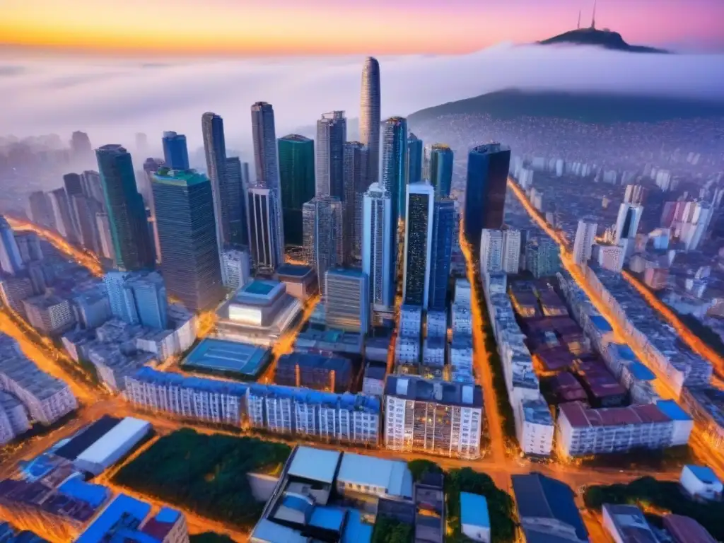 Vibrante ciudad latinoamericana: oportunidades de inversión Vista aérea de una ciudad latinoamericana, con rascacielos modernos y coloridos edificios