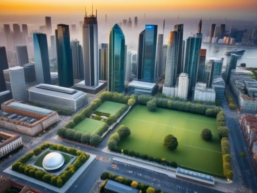 Cityscape diverso: arquitectura moderna, historia y diversidad cultural Vista aérea de una ciudad vibrante con diversidad arquitectónica y cultural