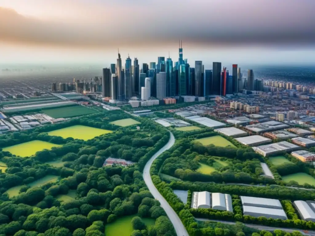 Zonificación urbana: áreas de inversión en ciudad moderna Vista aérea de una ciudad con zonificaciones en inversión inmobiliaria