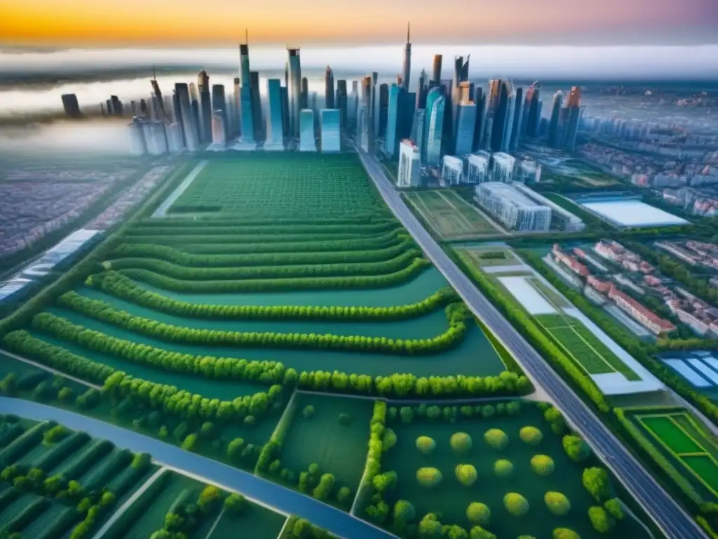 Vista aérea detallada de ciudad sustentable en construcción Vista aérea detallada de ciudad moderna en construcción, cumple con regulaciones ambientales en proyectos inmobiliarios