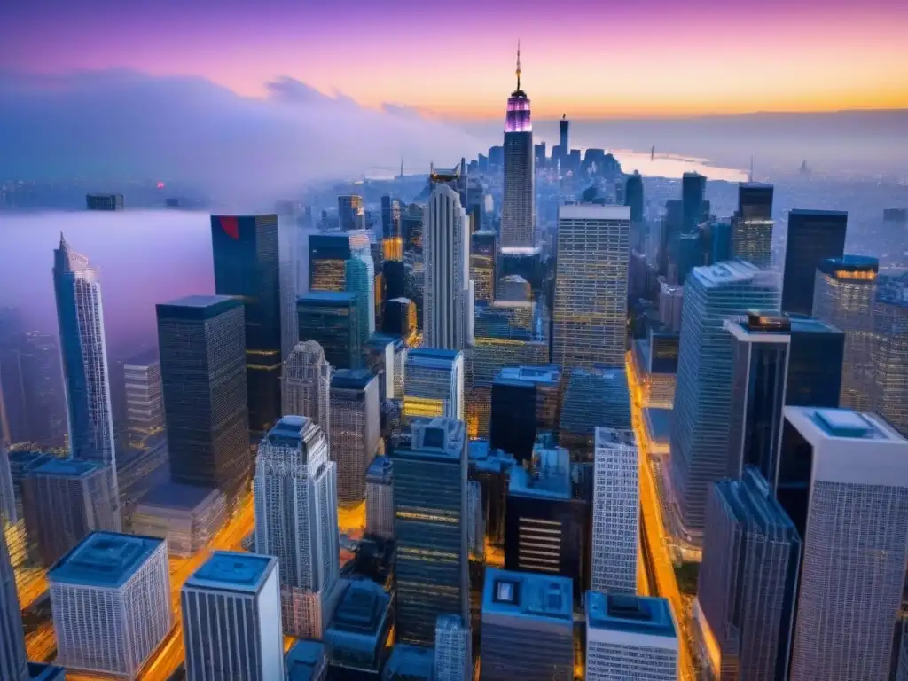 Vibrante ciudad moderna: panorámica aérea detallada Vista aérea detallada de una ciudad moderna con rascacielos, reflejando actividad económica
