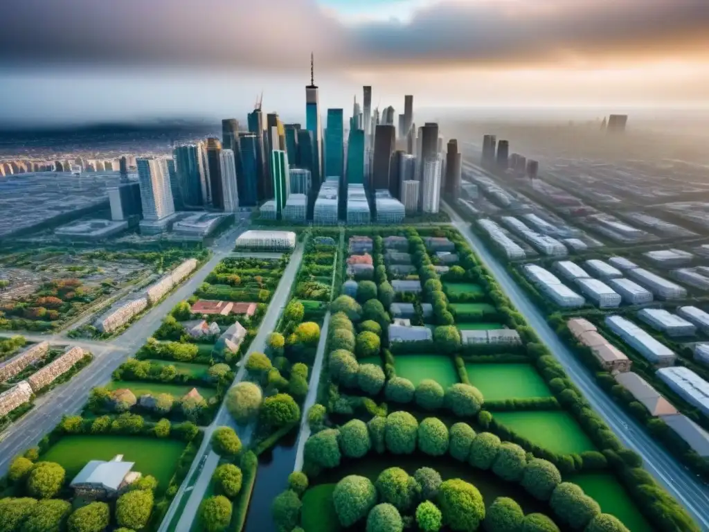 Cityscape diverso: ventajas fiscales en propiedades urbanas Vista aérea detallada de una ciudad con propiedades inmobiliarias de colores y beneficios fiscales