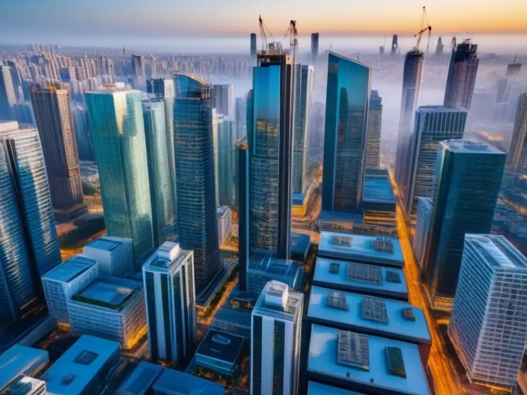 Vibrante mercado inmobiliario: ciudad moderna en crecimiento Vista aérea detallada de ciudad moderna en cambios monetarios, reflejando vibrante mercado inmobiliario