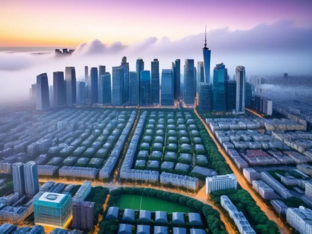 Vista aérea detallada de una ciudad moderna, ideal para invertir en bienes raíces Vista aérea detallada de una ciudad moderna con rascacielos, simbolizando inversiones en crowdfunding inmobiliario