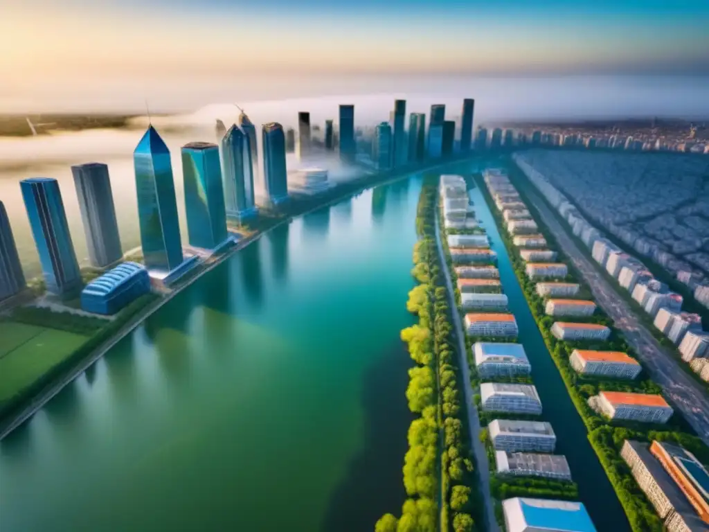 Metrópolis en evolución: armonía entre modernidad y tradición Vista aérea impactante de una ciudad bulliciosa, mostrando la energía vibrante y el equilibrio entre urbanización y naturaleza