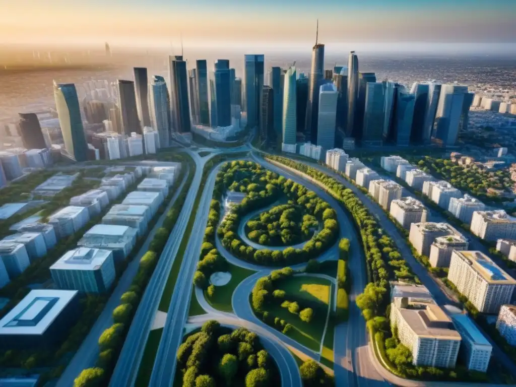 Metrópolis moderna: impacto del boom inmobiliario en la ciudad Vista aérea impactante de una ciudad llena de rascacielos modernos, reflejando el boom inmobiliario regional