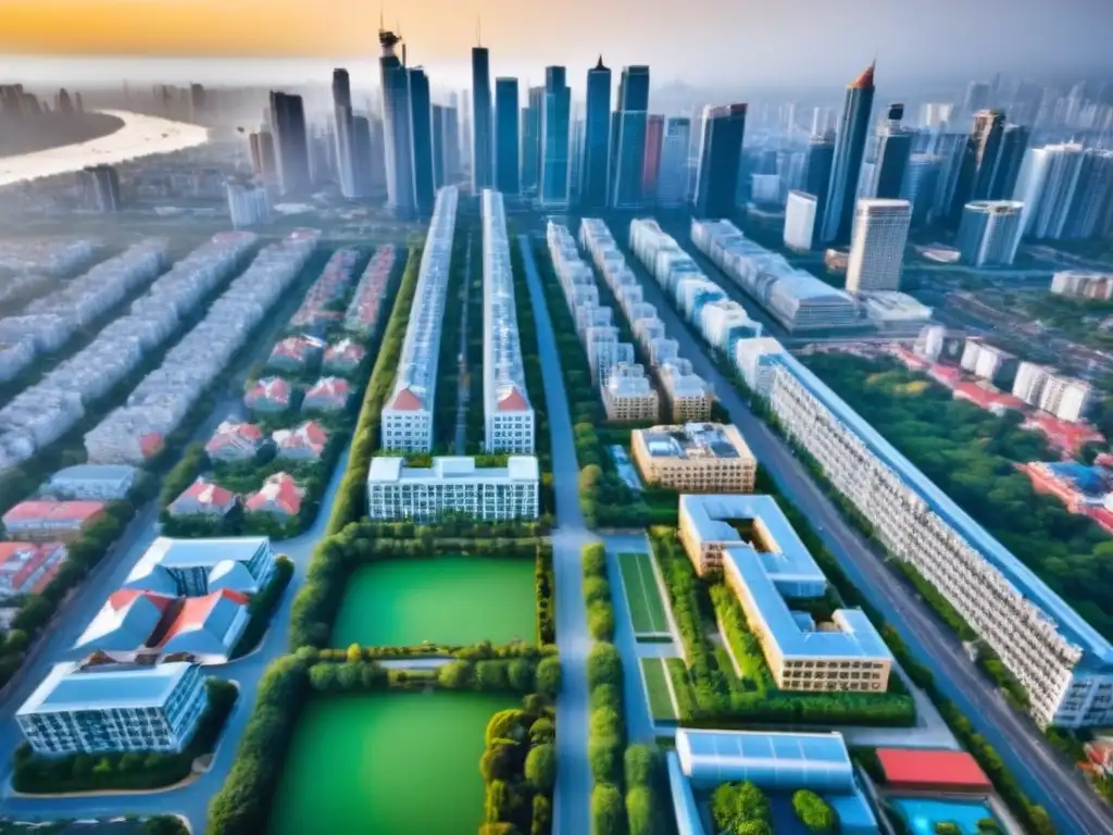 Contraste urbano: integración de modernidad y tradición en la ciudad Vista aérea impactante de ciudad: crecimiento urbano y mercado inmobiliario se integran en el paisaje