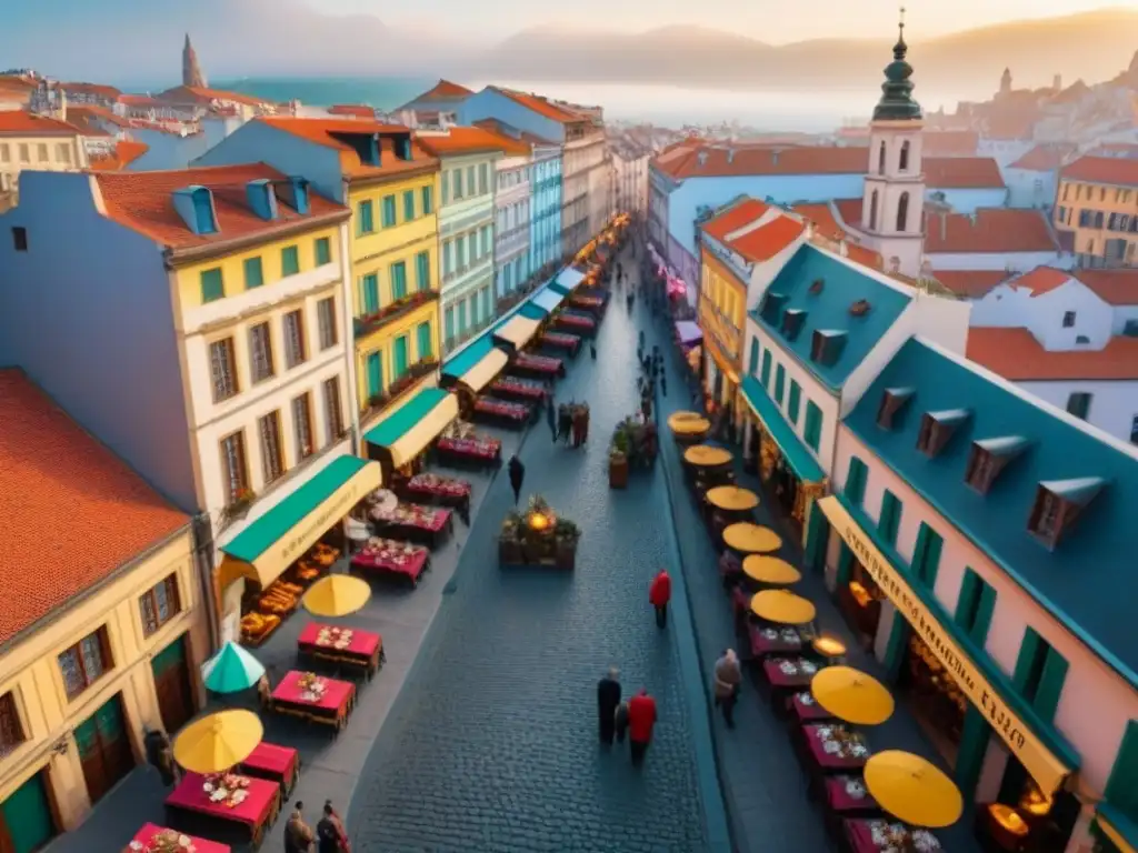 Centro histórico: encanto centenario entre calles empedradas Vista aérea impresionante de un centro histórico con calles empedradas y edificios coloridos centenarios