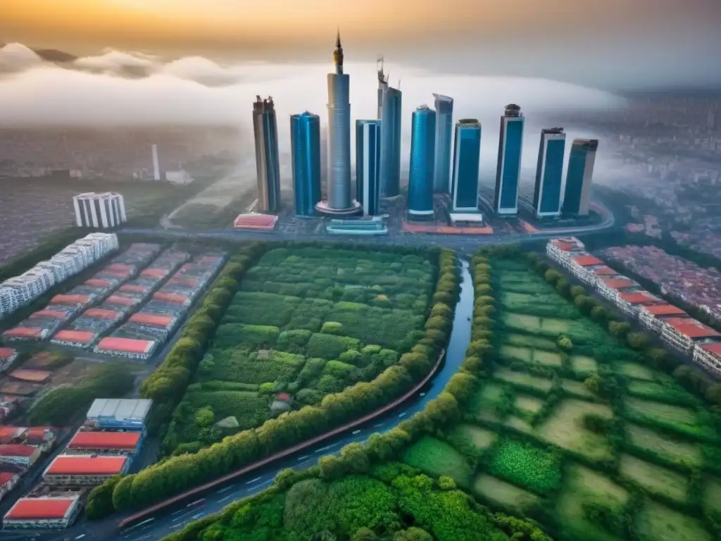 Cityscape africano: modernidad y tradición en armonía Vista aérea impresionante de una ciudad africana, fusionando modernidad y tradición