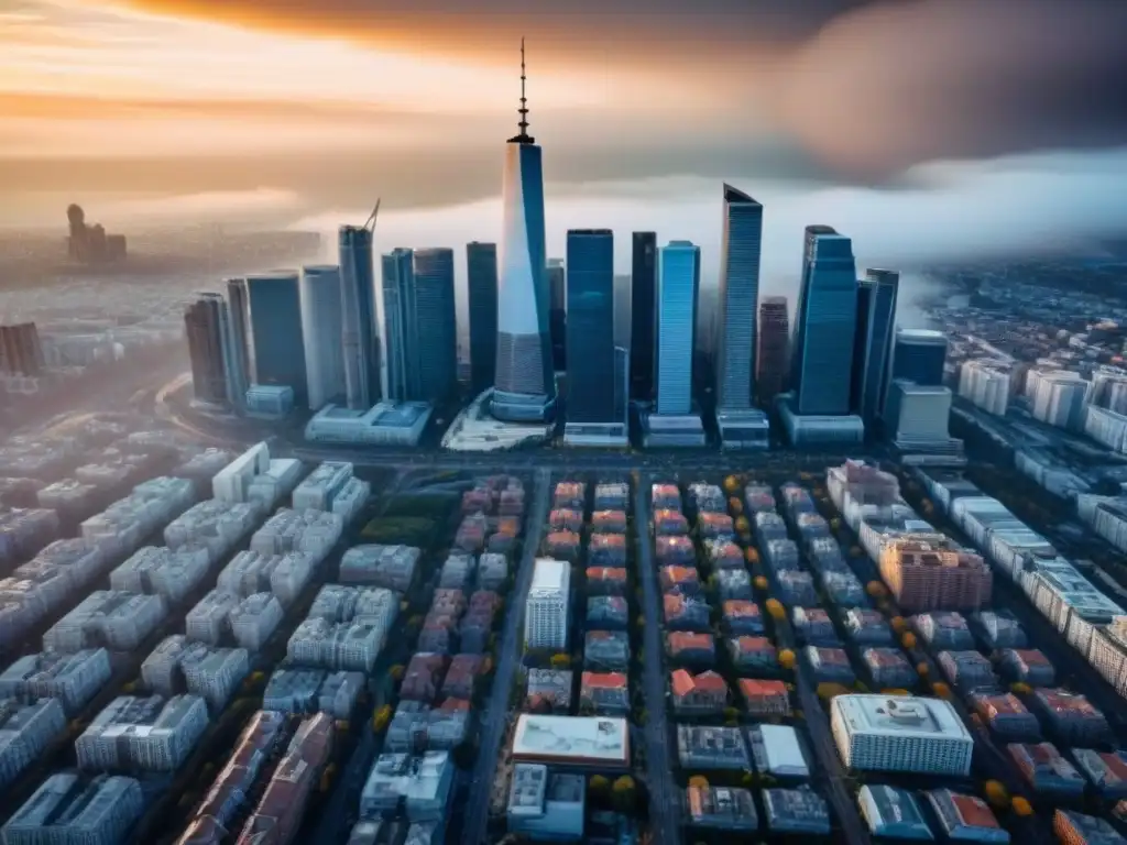 Metrópolis vibrante: oportunidades inmobiliarias en diversos jurisdicciones Vista aérea impresionante de una ciudad vibrante con rascacielos modernos y edificios históricos, simbolizando oportunidades de inversión inmobiliaria en diversas jurisdicciones fiscales