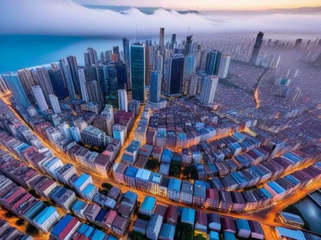 Horizonte urbano impresionante en América Latina Vista aérea impresionante de una ciudad latinoamericana vibrante, con rascacielos, arquitectura moderna y calles bulliciosas
