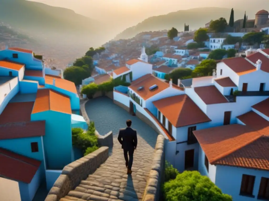 Encanto ancestral: ciudad histórica con arquitectura centenaria y moderna Vista aérea impresionante de ciudad histórica con calles empedradas y edificios coloridos, fusionando pasado y presente
