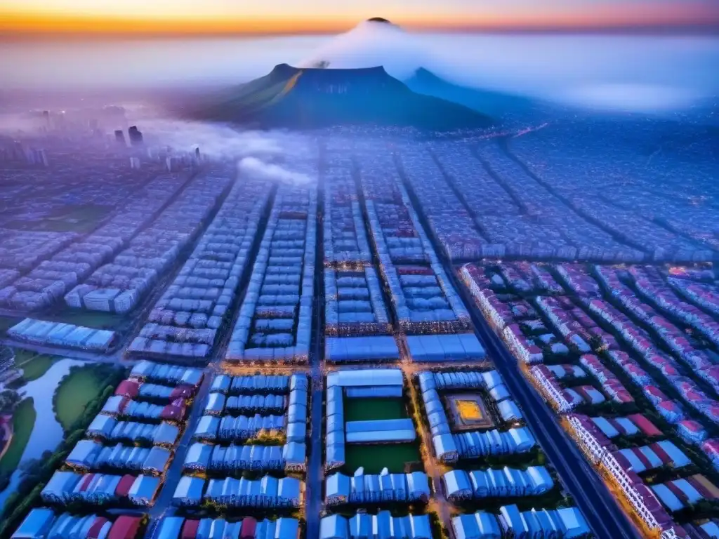 Metrópolis en crecimiento: mezcla urbana en país en desarrollo Vista aérea impresionante de una ciudad en desarrollo, reflejando diversidad arquitectónica y crecimiento urbano