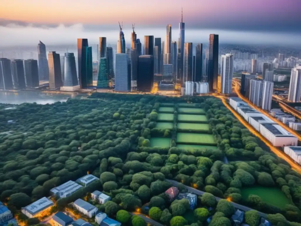 Vibrante mercado inmobiliario en metrópolis moderna Vista aérea impresionante de una ciudad con rascacielos modernos y edificios residenciales, reflejando un mercado inmobiliario vibrante y dinámico