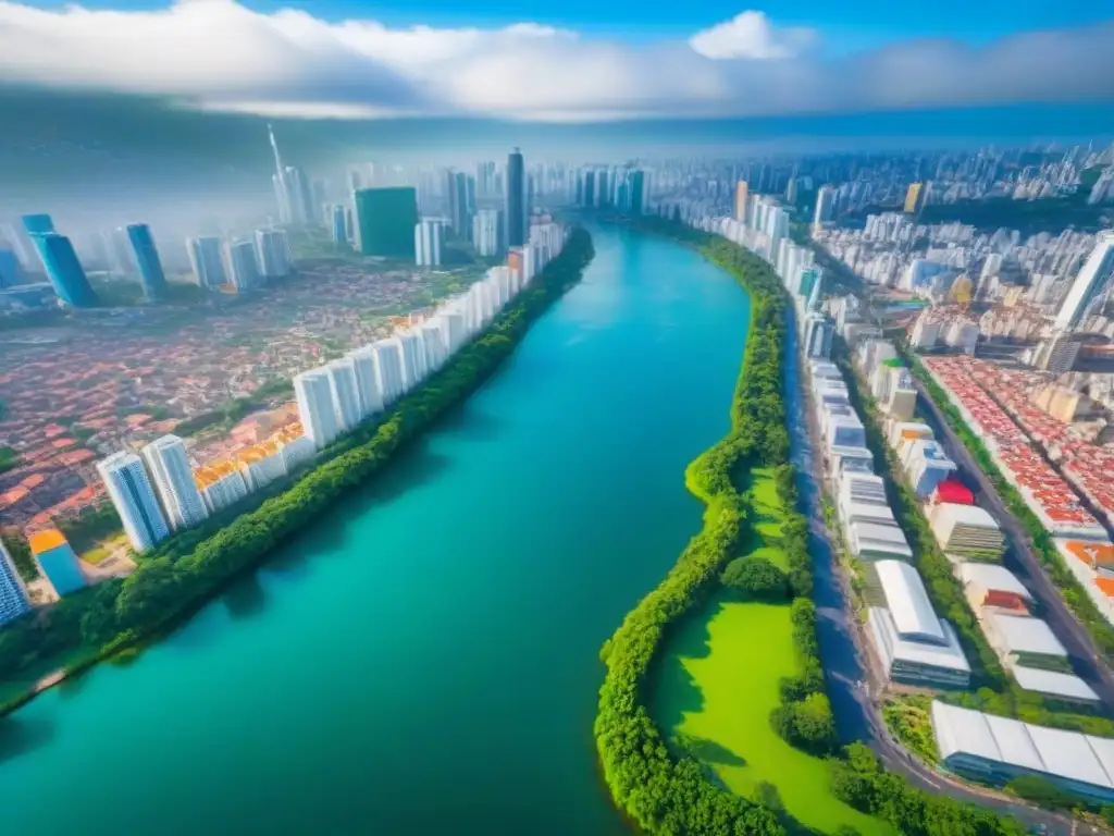 Contraste urbano: arquitectura moderna y tradicional en Latinoamérica Vista aérea impresionante de una ciudad bulliciosa en América Latina, con arquitectura antigua y moderna