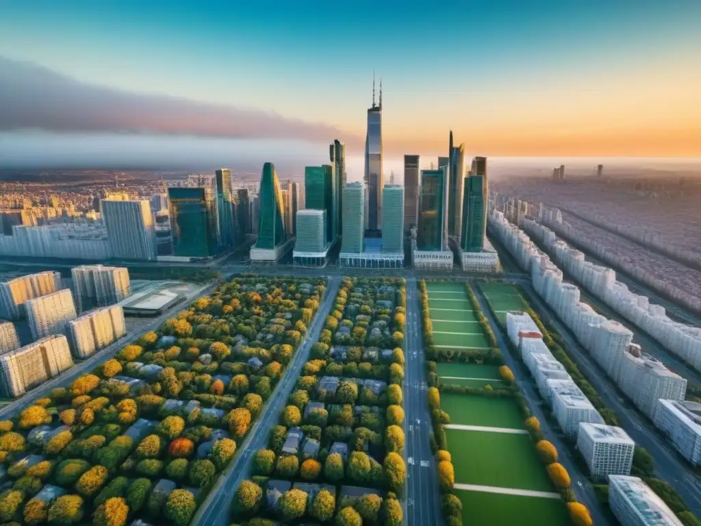 Esplendor urbano: ciudad moderna con rascacielos y vida vibrante Vista aérea impresionante de una ciudad moderna llena de rascacielos, reflejando innovación en regulaciones inmobiliarias 2023 inversores