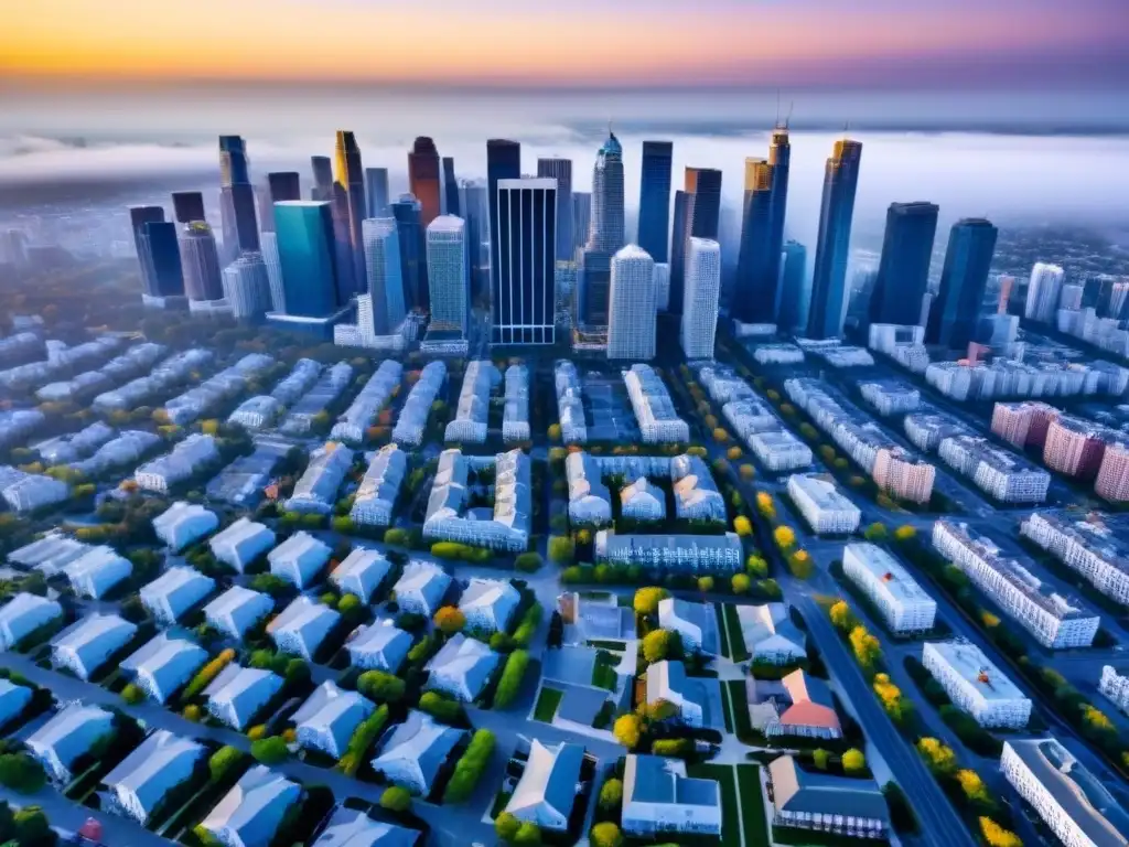Contrastes urbanos: inversión inmobiliaria en zonas de la ciudad Vista aérea impresionante de una ciudad con zonificaciones en inversión inmobiliaria