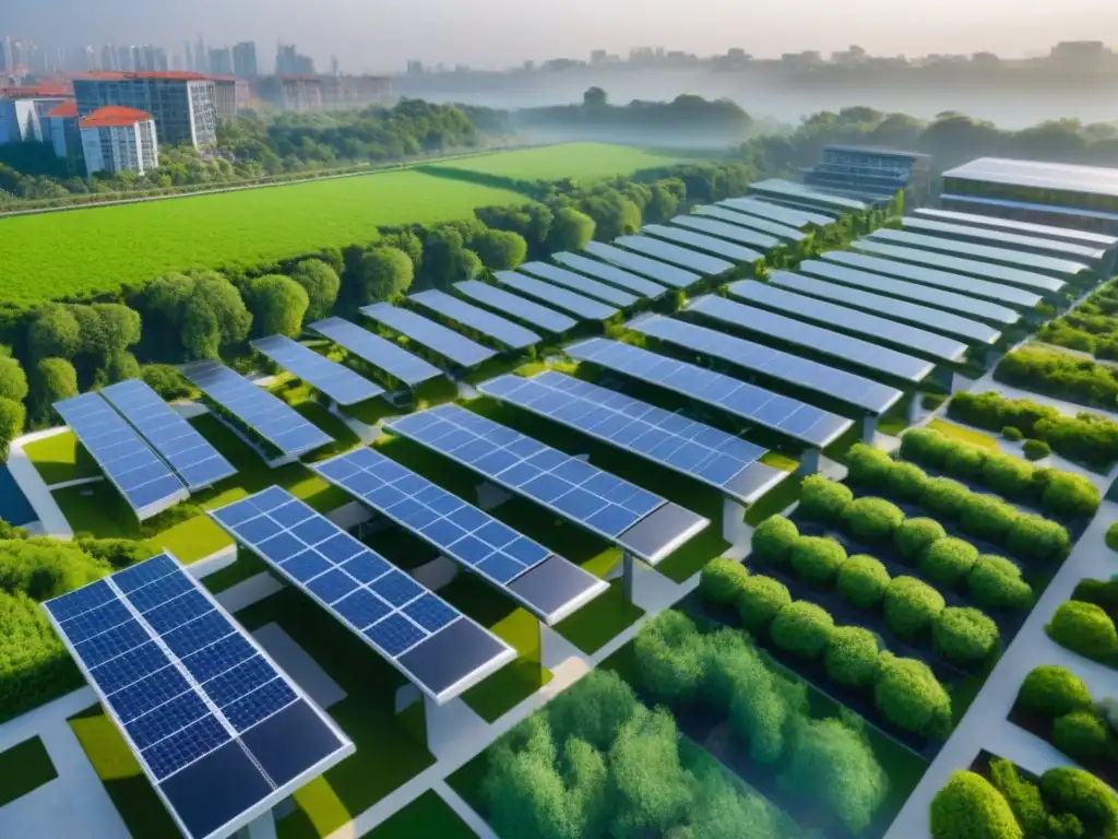 Desarrollo urbano sostenible: armonía entre naturaleza y modernidad Una vista aérea impresionante de un desarrollo urbano sostenible con beneficios para el mercado inmobiliario