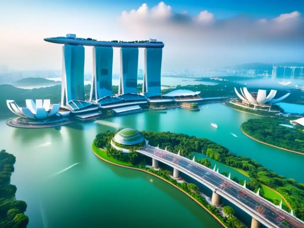 Espléndida vista aérea de Singapur: modernidad y vida urbana vibrante Vista aérea impresionante de Singapur con moderna arquitectura y vida urbana vibrante