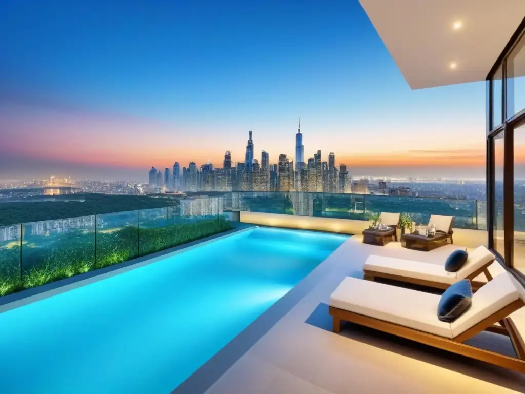 Propiedad de lujo con vista panorámica y sofisticado diseño urbano Vista aérea impresionante de propiedad de lujo moderna con diseño elegante y ventanales panorámicos