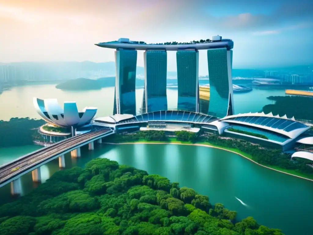 Marina Bay Sands: metrópolis moderna en Singapur Vista aérea impresionante de Singapur con Marina Bay Sands y rascacielos