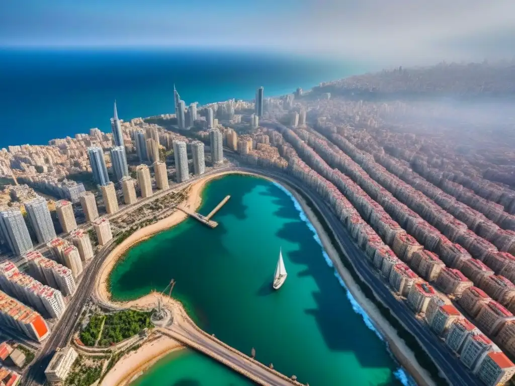 Beirut: Reconstrucción en progreso tras la guerra Vista aérea impresionante de Beirut: reconstrucción urbana con la palabra clave 'Financiamiento inmobiliario postguerra global'