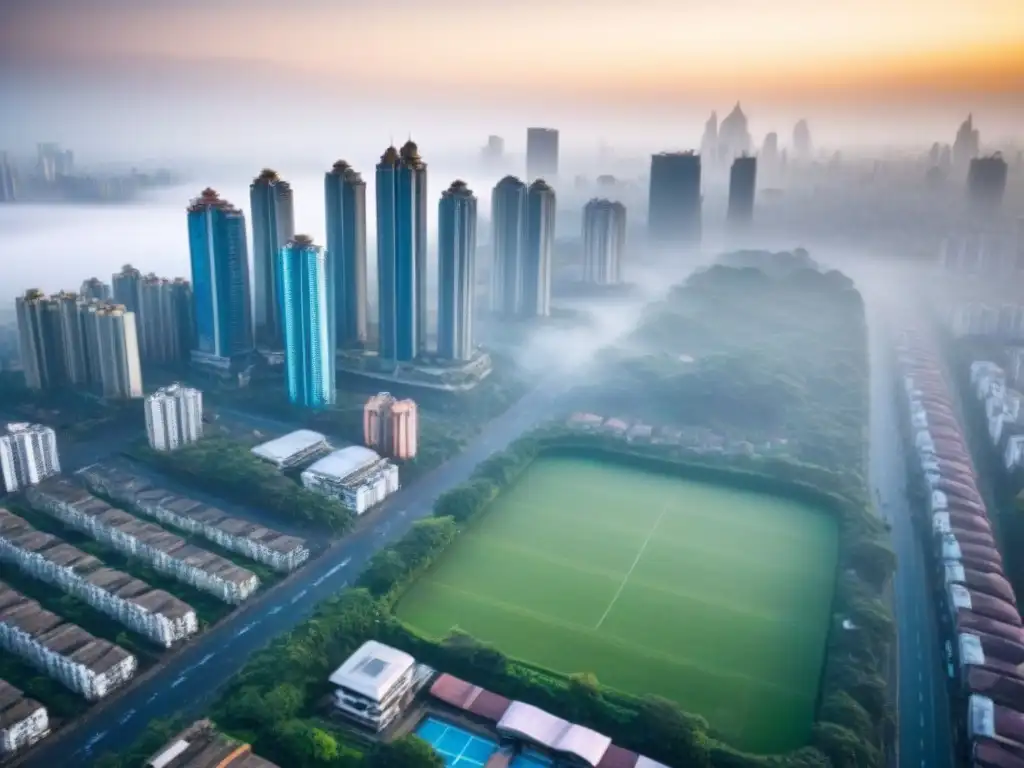 Desarrollo inmobiliario sostenible en Mumbai: tradición y modernidad Vista de Mumbai, India, con arquitectura tradicional y rascacielos modernos