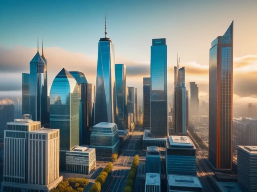 Vibrante paisaje urbano: diversidad de REITs en ambiente próspero Vista 8k de la ciudad con REITs comerciales en vibrante entorno económico