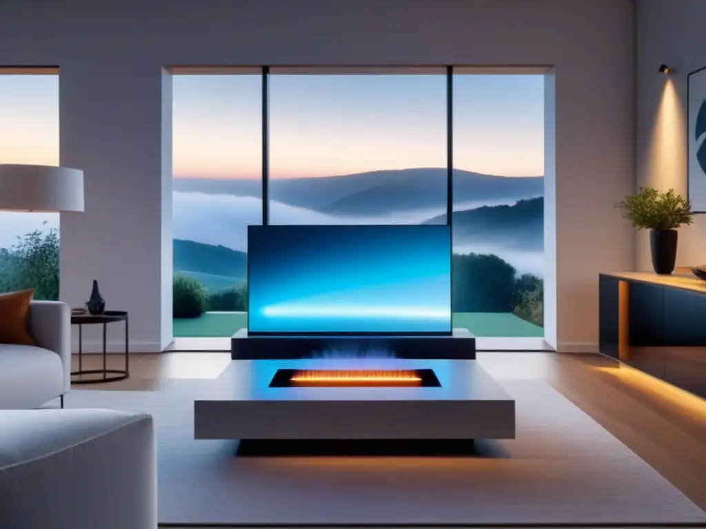 Smart Home del Futuro: Innovación y Eficiencia AI en la Vivienda Vista detallada de una casa inteligente futurista con tecnología de Inteligencia Artificial en Financiamiento Inmobiliario