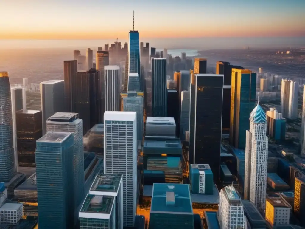 Horizonte urbano: Inversiones inmobiliarias en la ciudad moderna Vista detallada de una ciudad bulliciosa con rascacielos modernos, mostrando los beneficios de invertir en proyectos inmobiliarios a gran escala