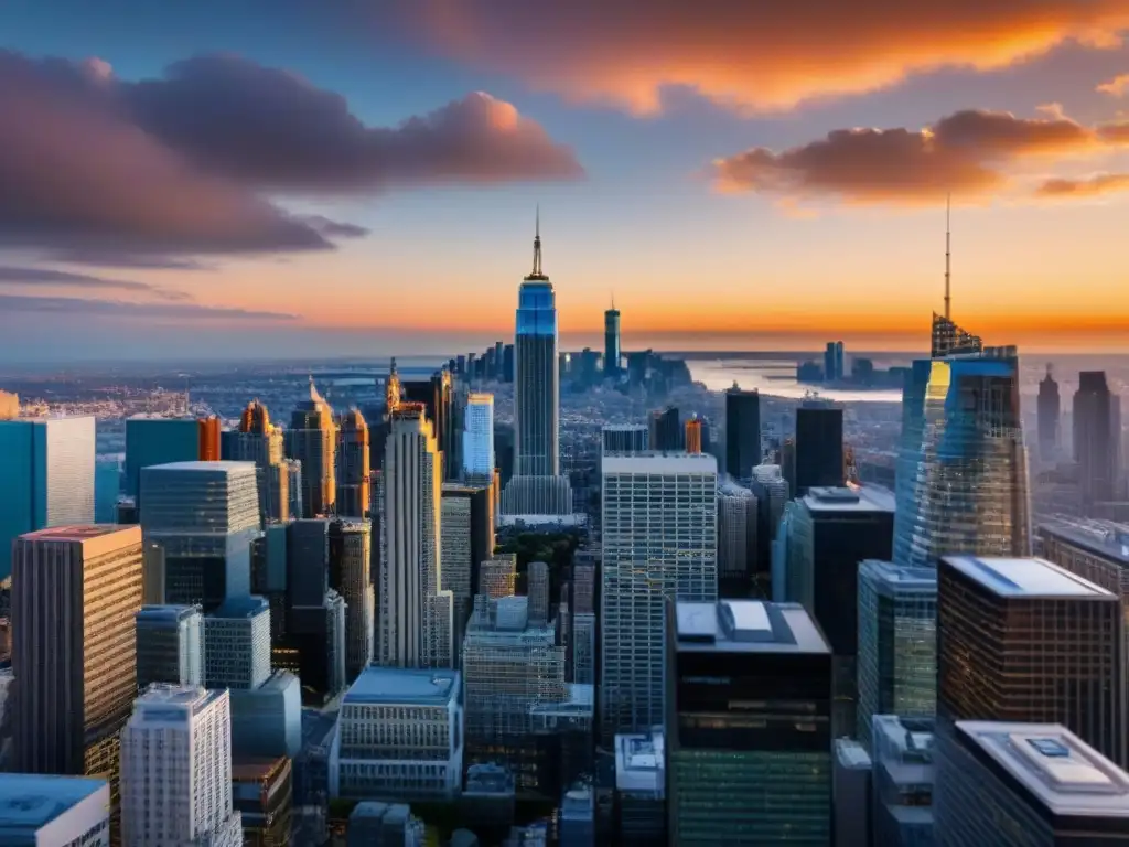 Horizonte financiero moderno 8k: bancos, inversiones y crowdfunding Vista detallada de una ciudad moderna con edificios comerciales y opciones de financiamiento para bienes raíces comerciales
