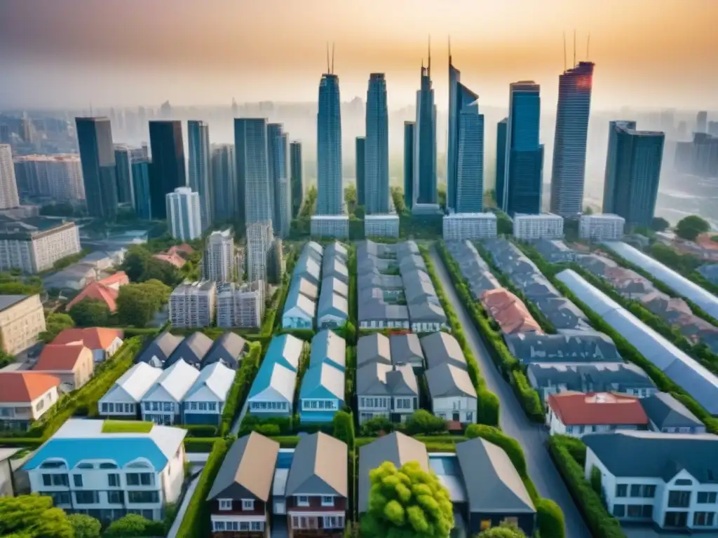 Vista detallada de ciudad moderna con diversidad arquitectónica