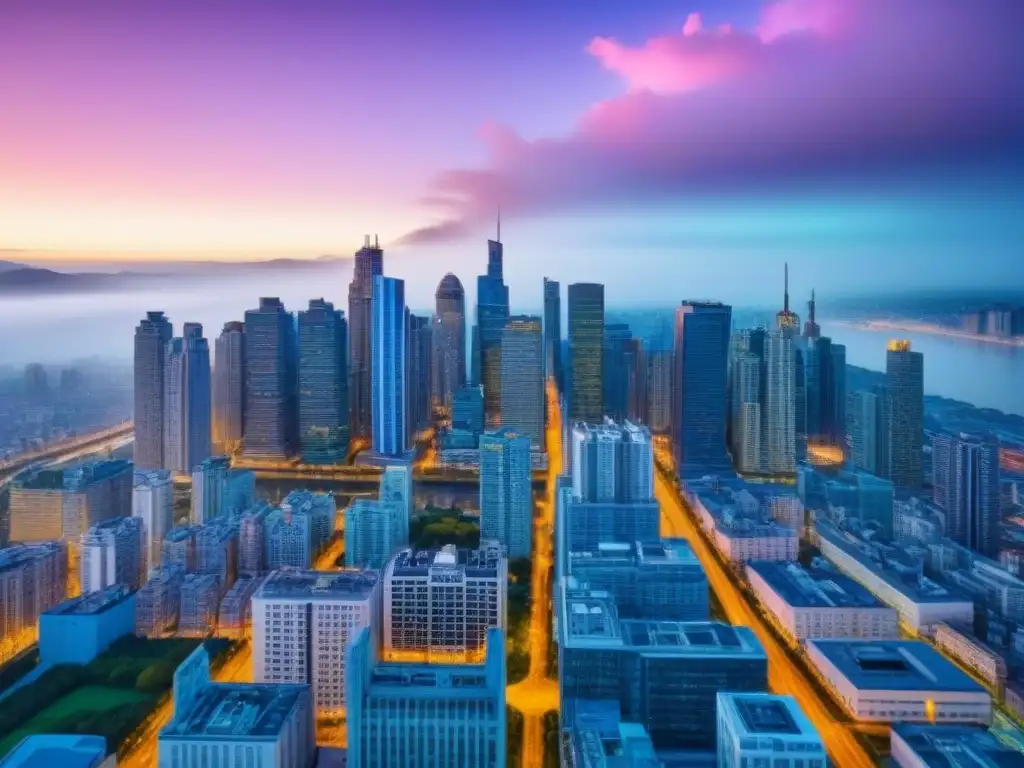 Skyline urbano: propiedades en venta y tasadas bajo cielos claros Vista detallada de una ciudad con propiedades en venta y gravadas, transmitiendo transacciones financieras y valor inmobiliario