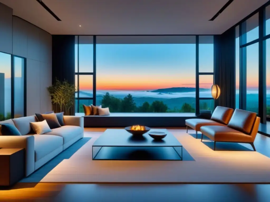 Evento exclusivo: Sala de estar de lujo en inmueble moderno 8K Vista detallada de una elegante casa abierta en un entorno de lujo con muebles elegantes y vistas panorámicas