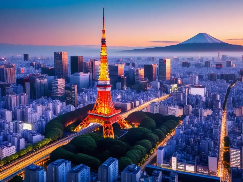 Tokyo futurista: real estate innovador y vibrante Vista detallada de Tokio con rascacielos futuristas y gente de negocios, simbolizando el mercado inmobiliario en Japón