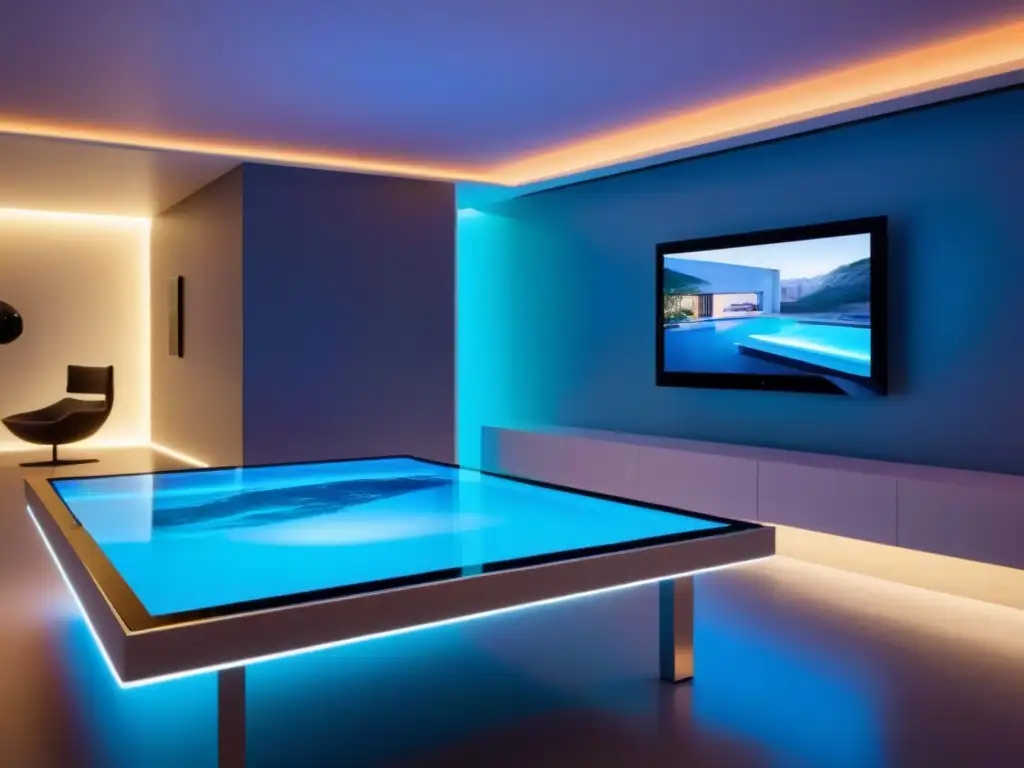 Hogar inteligente del futuro: showroom de alta tecnología en 8k Una vista detallada en 8k de un showroom de casa inteligente futurista con tecnología de vanguardia y diseño minimalista