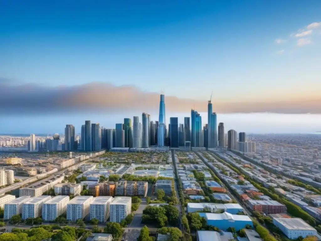 Skyline urbano diverso: real estate vibrante y dinámico Vista dinámica de una ciudad moderna con propiedades inmobiliarias variadas