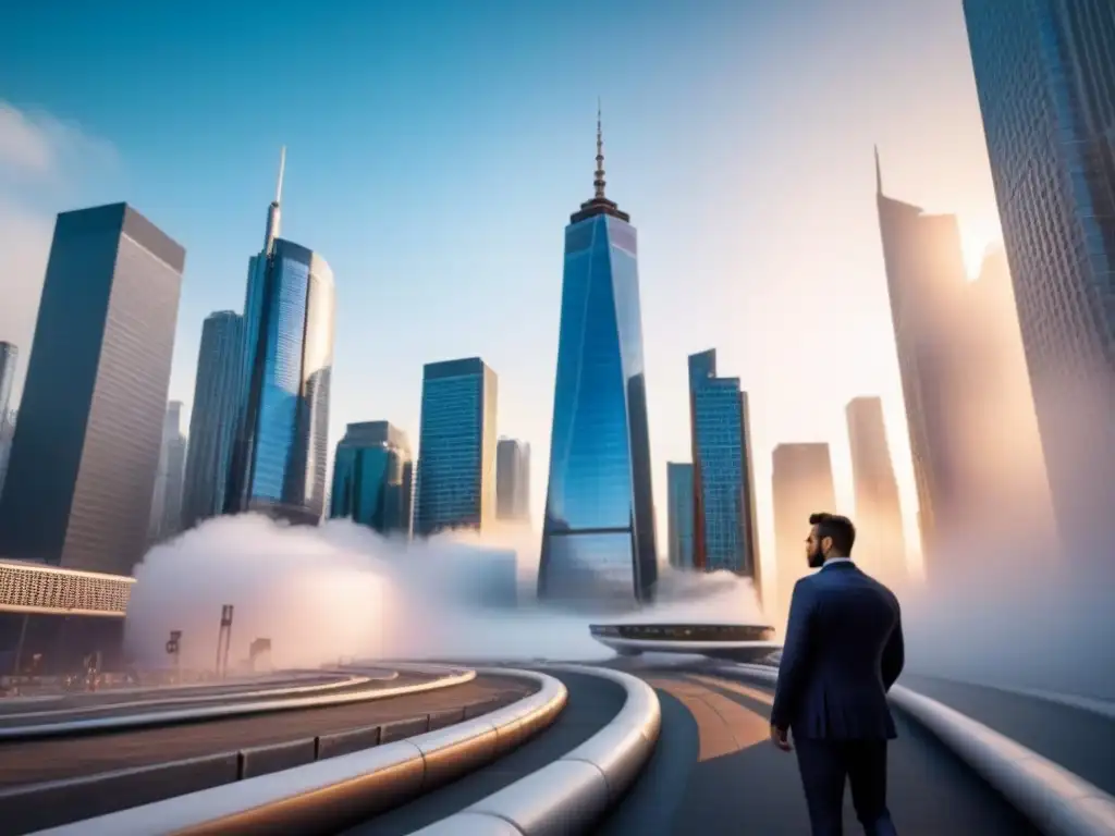 Metrópolis futurista: innovación y oportunidades inmobiliarias Vista futurista de una ciudad avanzada, con rascacielos y tecnología integrada