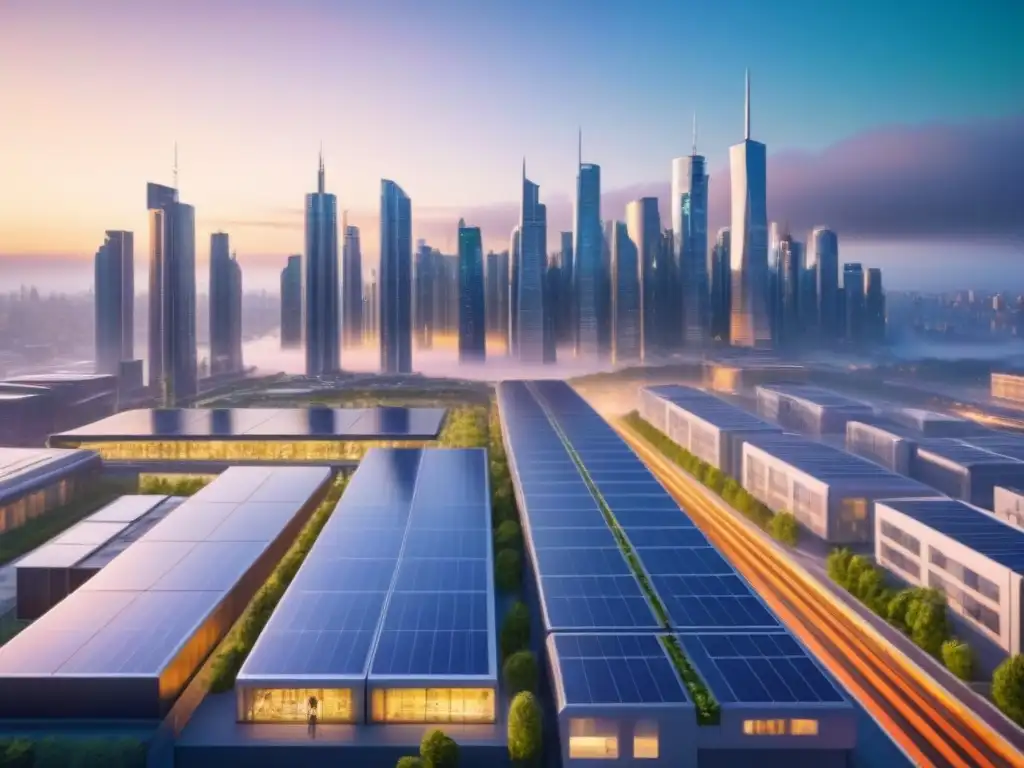 Metrópolis futurista: visión de progreso y sostenibilidad Vista futurista de una ciudad con edificios modernos, transporte avanzado y arquitectura innovadora