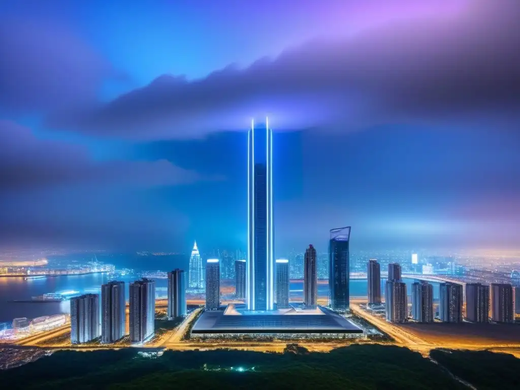 Metropolis automatizada: asesores financieros del futuro Vista futurista de la ciudad con edificios automatizados para asesoría financiera inmobiliaria