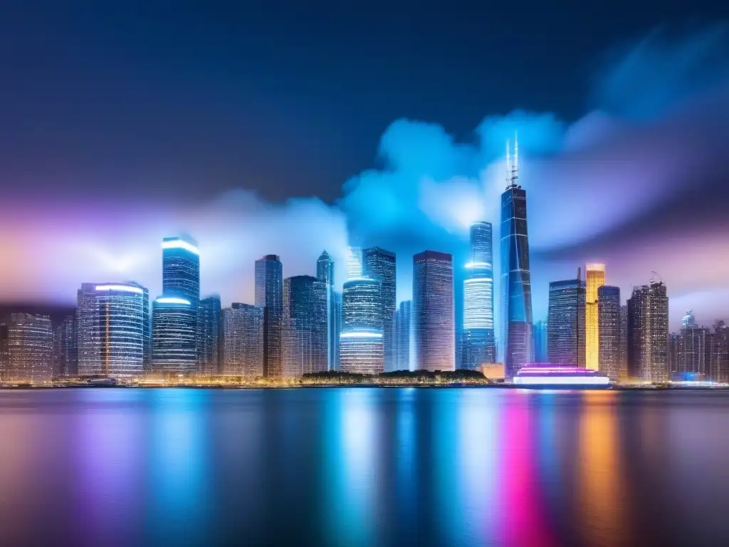 Horizonte financiero: gráfico inmobiliario en neon 8k Vista futurista de la ciudad con gráfica de precios inmobiliarios, en brillo neón