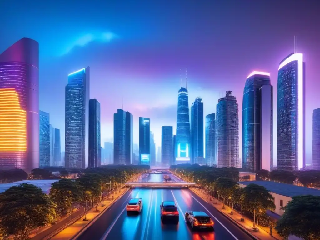 Metrópolis futurista: IA revoluciona financiamiento inmobiliario Vista futurista de la ciudad con inteligencia artificial en análisis de crédito inmobiliario