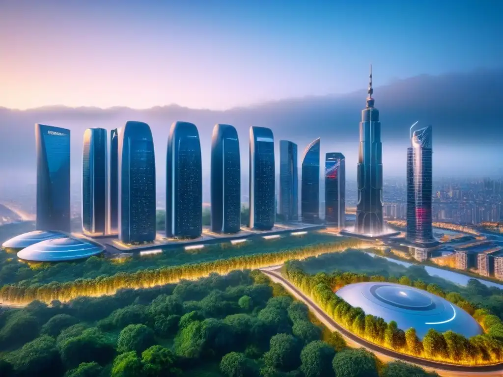 Vista futurista de ciudad con inteligencia artificial en evaluaciones inmobiliarias