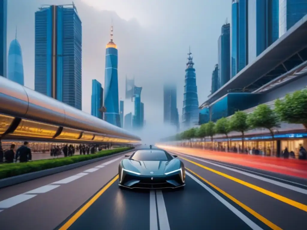 Vista futurista de una ciudad con rascacielos modernos y tecnología innovadora, reflejando progreso en Empresas Fintech financiamiento inmobiliario