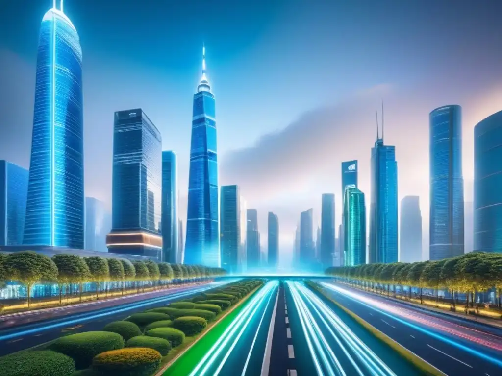 Metrópolis futurista: predicción inmobiliaria precisa Vista futurista de la ciudad con rascacielos modernos y tecnología avanzada